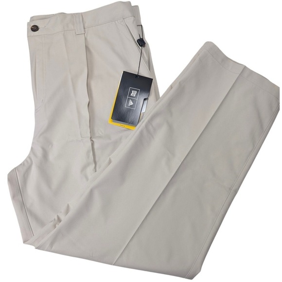 Adidas Men's Casual Golf Climalite Pleated Pants Beige Ecru Woven Stretch 40x32 - Picture 1 of 7